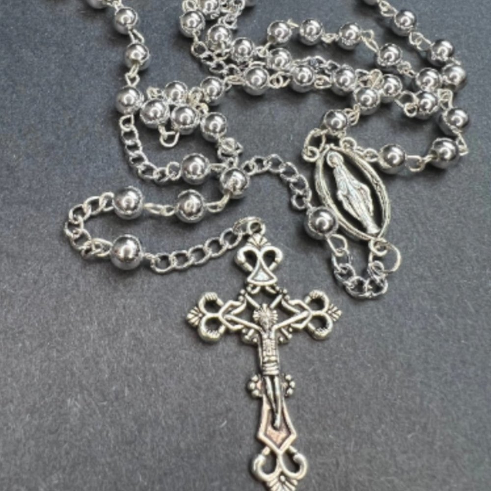 Handmade Silver Metallic Beaded Rosary
